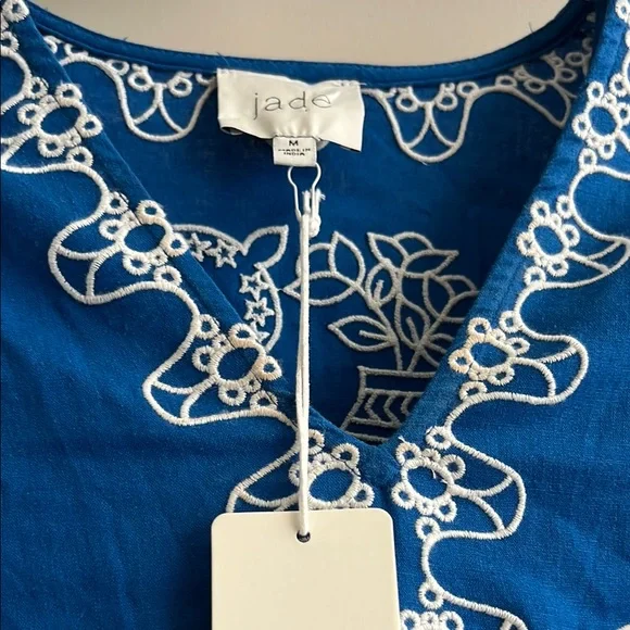 NWT Johnny Was Barbara Mini Dress Size Medium Royal Blue with White Embroidery - Picture 8 of 17